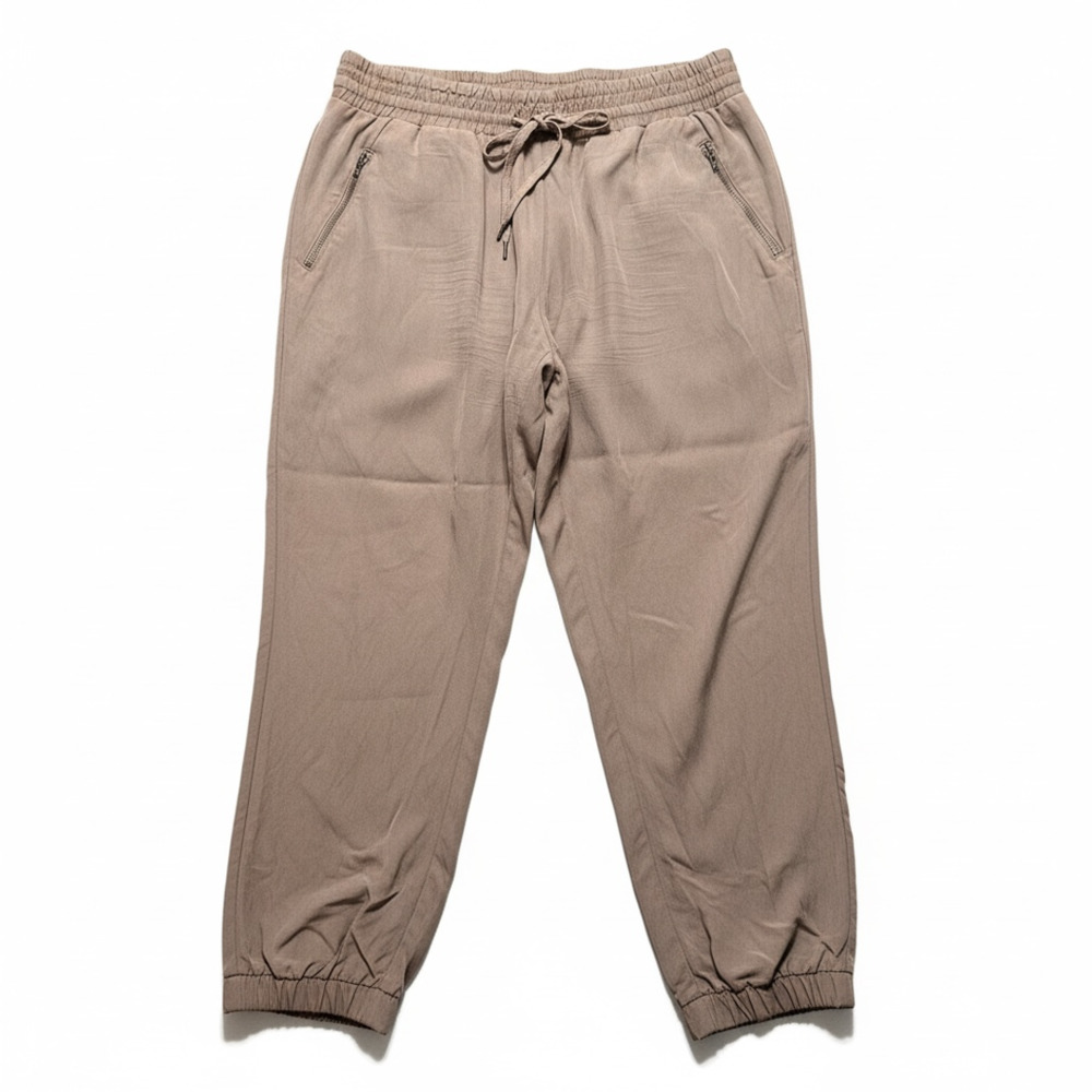 Mossimo Womens Jogger Pants Size M/M Taupe Brown Drawstring Flowy Zipper Pockets